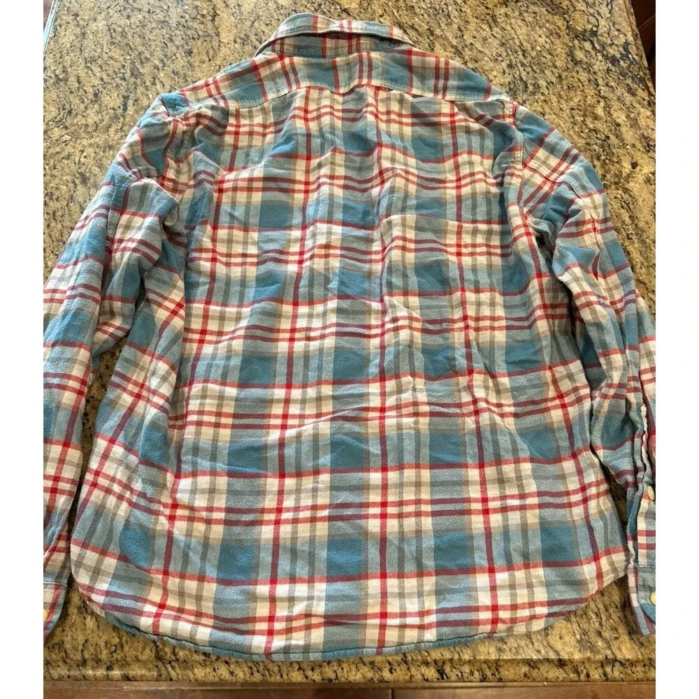 J.CREW Men's L Regular Slim Blue/White/Red Plaid Flannel Button-Down 100% Cotton